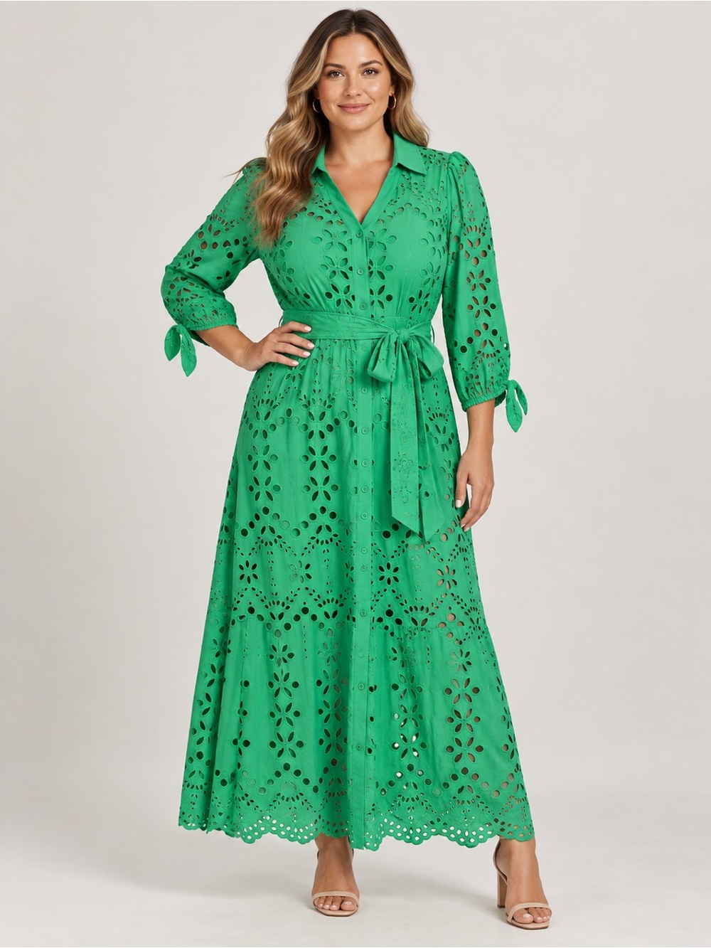 Lily Pulitzer size 12 women’s Green Eyelet Tie-Waist Maxi Dress